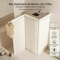Box Cortina de Banheiro Articulada Sem Furo Multiuso Impermeável com Trilho Dobrável Varal Oculto Branco Cinza