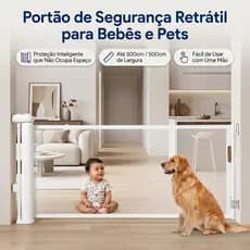 Grade de Proteção Retrátil Bebê Pet Ajustável Multiuso Resistente Segurança Compacta Até 5m Branco Preto Cinza