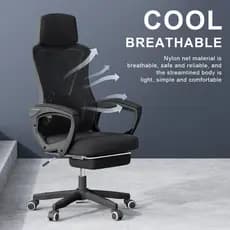 Cadeira de Rede Ergonômica Modelo 818, cores preto e branco, altura ajustável, rotação 360°, encosto respirável