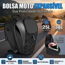 Bolsa De Rabeta Mochila Moto Organizador Multiuso Expansível Ajustável Resistente Impermeável Capacete 38L Preta