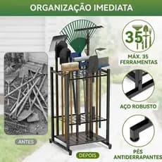 Rack De Armazenamento De Ferramentas De Jardim De Metal Preto , Comporta Até 35 , Garagem/Quintal Prateleira Universal