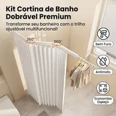 Cortina de Banheiro Dobrável Com Trilho Ajustável Multiuso Organizador Resistente Sem Furo Compacto Alumínio