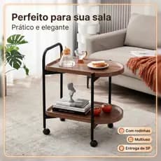 Mesa Lateral Carrinho Auxiliar 2 Andares - Estilo Industrial para Café e Bar com Rodinhas