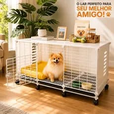 Cercadinho Gaiola Para Cachorro Porte Pequeno Com Rodinhas Bandeja Higienica E Teto Viveiro Interno Resistente