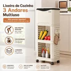 Lixeira Cozinha 3 Andares Multiuso Com Rodinhas Organizador Carrinho Estreito Branco Antiodor Nao Precisa Agachar