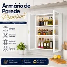 Armario Aereo De Parede Cozinha Organizador Porta Temperos Prateleira Aco Sem Furo 3 Andares Multiuso Preto Branco