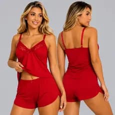 Pijama Baby Doll Malha Fria Tecido Fresquinho Roupa De Dormir Short Molinho Confortavel