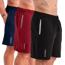 Kit 3 Shorts Masculino Academia Bermuda Tactel Elastano Short Treino Praia Verão Bolso Leve Casual