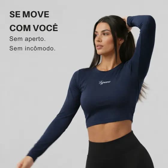 Cropped Feminino Academia Manga Segunda Pele Blusa Térmica Poliamida Treino Corrida Esportivo