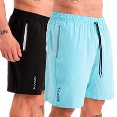 Kit 2 Short Masculino Tactel Elastano Esportivo Bermuda Corrida Verão Praia confortável Casual