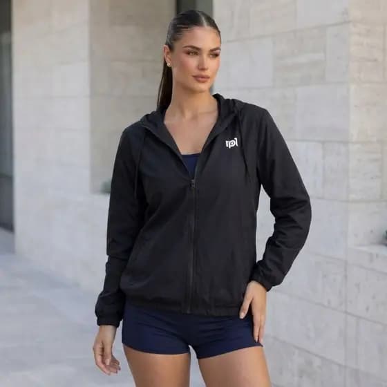 Jaqueta Feminina Corta Vento Tactel Fitness Ultra Leve Blusa Com Capuz Academia Caminhada Corrida