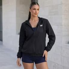 Jaqueta Feminina Corta Vento Tactel Fitness Ultra Leve Blusa Com Capuz Academia Caminhada Corrida