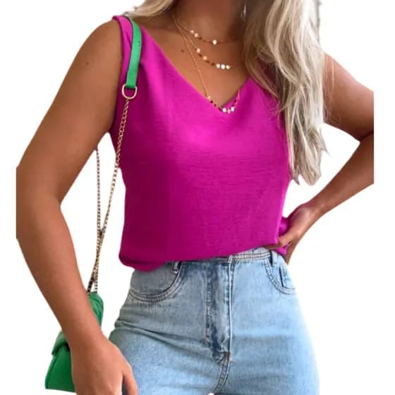 Blusa Regata Feminina Alça Larga Grossa Duna Tendência Regata Lisa Básica Elegante Moda Blogueira 6001
