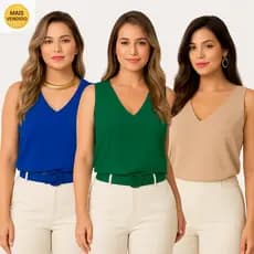 kit 3 Blusa Regata Feminina Alça Larga Grossa Duna Tendência Regata Lisa Básica Elegante Moda Blogueira 6001