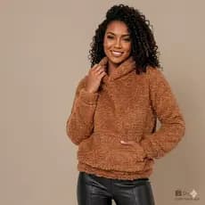 Blusa Teddy Feminina com Capuz Pelúcia Quentinha e Estilosa