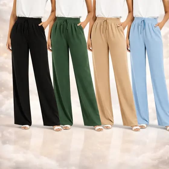 Kit 3 Calça Pantalona Feminina Tecido Duna wide leg confortável