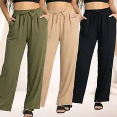 kit 3 Calça Feminina Pantalona Social Tecido Duna Confortável e Elegante