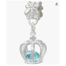 Berloque Pendurado Banhado a Prata, Coroa Real com Diamante Azul, Luxury