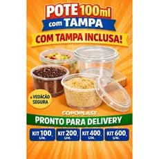 Kit 100~600 Unidades [ Pote 100ml com Tampa ] COPOPLAST  Delivery e Doces