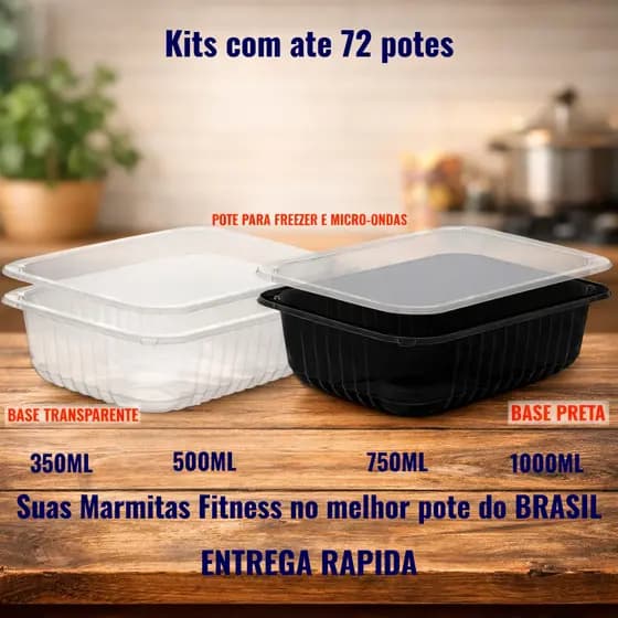 24~72 Potes Retangular c/ Tampa [ 350ML 500ML 750ML 1000ML ] Marmita fitness, Freezer, Micro ondas