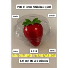 50~200 Potes 180ml Com Tampa Articulada /PET Transparente para Doces, Morango do Amor Musse