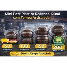 50 a 200 Unidades Mini Pote Plástico Redondo 120ml com Tampa Articulada – Ideal para Doces e Mousse