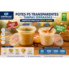 50~400 Potes Transparentes 250ml/300ml e Tampas | Ideal para Bolo no Pote, Caldos, Doce e Sobremesas