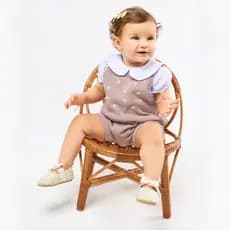 Romper Tricô Botões Ajustável Premium Confortável Rosê e Chocolate Bebê Menina