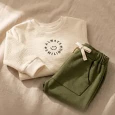 Conjunto Bebê Menino Malha Texturizada 100% Algodão  Blusa Bordada + Calça Bolso Canguru Inverno