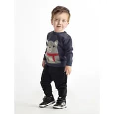 Suéter Blusa Tricô Infantil Menino com Urso de Cachecol – Azul | Inverno