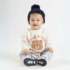 Conjunto Infantil Menino Casaco Moletinho com Estampa Fofa + Calça Suedine Listrada – Confortável