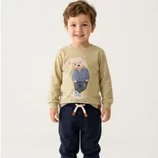 Conjunto Infantil Menino Blusa Algodão Premium Estampa Urso + Calça Moletom Felpado 2 peças Inverno