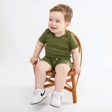 Conjunto Body Ribana Canelada e Shorts para Bebê Menino usar no verão