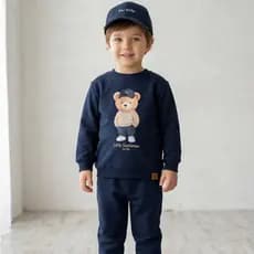Conjunto Moletom Infantil Menino Algodão Premium Estampa Digital Urso Sem Felpa Inverno 2 peças