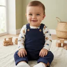 Conjunto Bebê Menino Body Algodão Premium Estampa Urso + Jardineira Cotelê  Marinho 2 peças Inverno