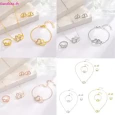 liweikeaa Elegante Mistura Coração Colar Brincos Pulseira Conjunto Entonação Pedra