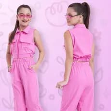 Conjunto Infantil Infanto Juvenil Mocinha com Colete Tecido Sedinha Confortável e Estiloso