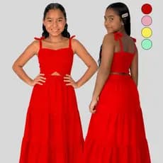 Conjunto Infantil Menina Cropped e Saia Longa Infanto Juvenil Festa Casual Elegante