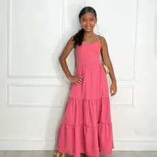 Vestido Infantil Infanto Juvenil Alcinha Longo Festa Delicado e Confortável Crepinho