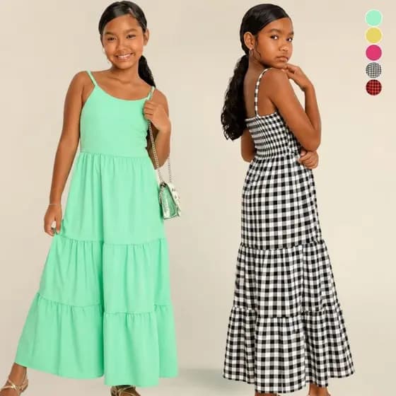 Vestido Infantil Longo Menina Infanto Juvenil Alça Fina Forrado Delicado Festa Verão Chic