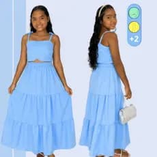 Conjunto Infantil Saia Midi E Cropped Menina Infanto Juvenil Sedinha Crepe Casual Festa