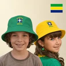 Chapéu Infantil Bucket Brasil Unissex Bordado Bandeira Pescador Praia Verão Proteção Sol