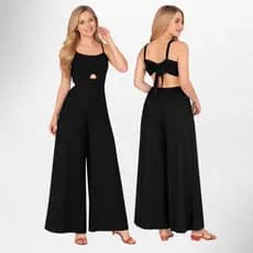Macacão Feminino Longo Pantalona Alcinha Costas Abertas Laço Festa Elegante Chic