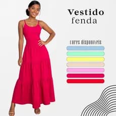 Vestido Longo Feminino com Fenda Alcinha Decote Redondo Casual Elegante Moda Verão