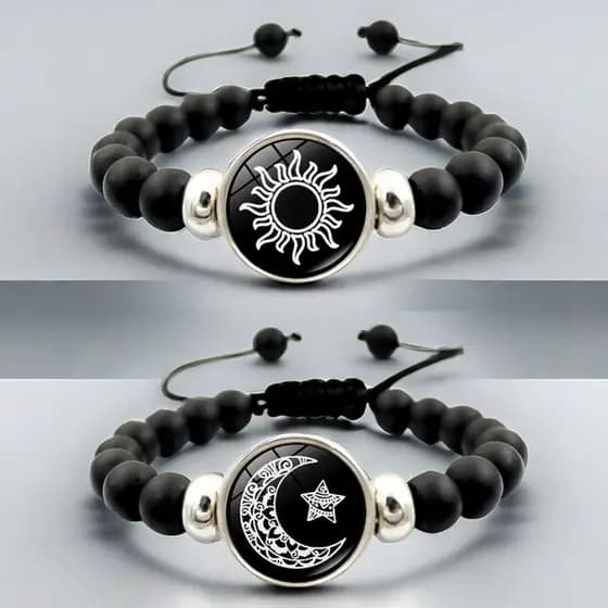 ~~ Sun Moon Lovers Pulseira Preta Unissex Moda Frisada Pulseira Casal Presente Y