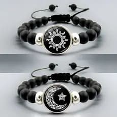 ~~ Sun Moon Lovers Pulseira Preta Unissex Moda Frisada Pulseira Casal Presente Y
