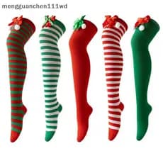 meng Meias Femininas De Natal Acima Do Joelho Listradas Diagonais Altas Na Coxa Fofas [COD]
