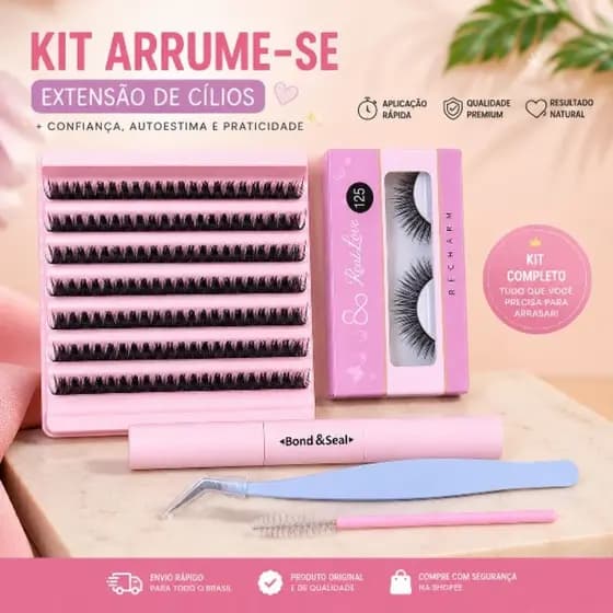 Kit Extensão de Cílios Postiços Auto Aplicável + Cola Bond & Seal + Pinça | Efeito Natural e Volume