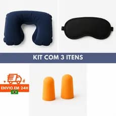 Kit Conforto Viagem com Almofada de Pescoço Máscara de Dormir e Protetores de Ouvido 3 em 1