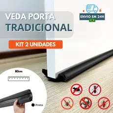Kit com 2 Veda Portas Tradicional Rolinho Preto 80cm – Proteção Térmica Acústica Insetos Poeira
